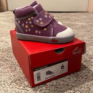 See Kai Run "Jamie" purple denim flowers high top shoes